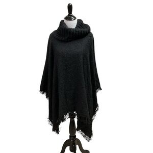 Time and Tru Women's Size L / XL Heritage Knit Poncho Fringed Cowlneck Charcoal